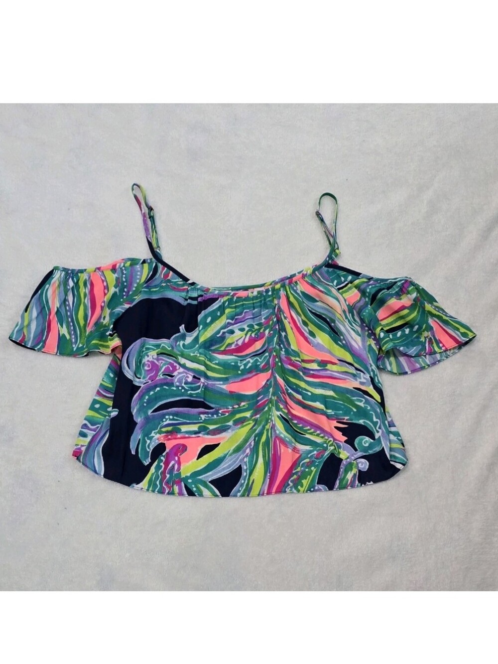 Lilly Pulitzer Shirt Posy Crop Top Don’t Leave Me Hanging Cold Shoulder Size 0